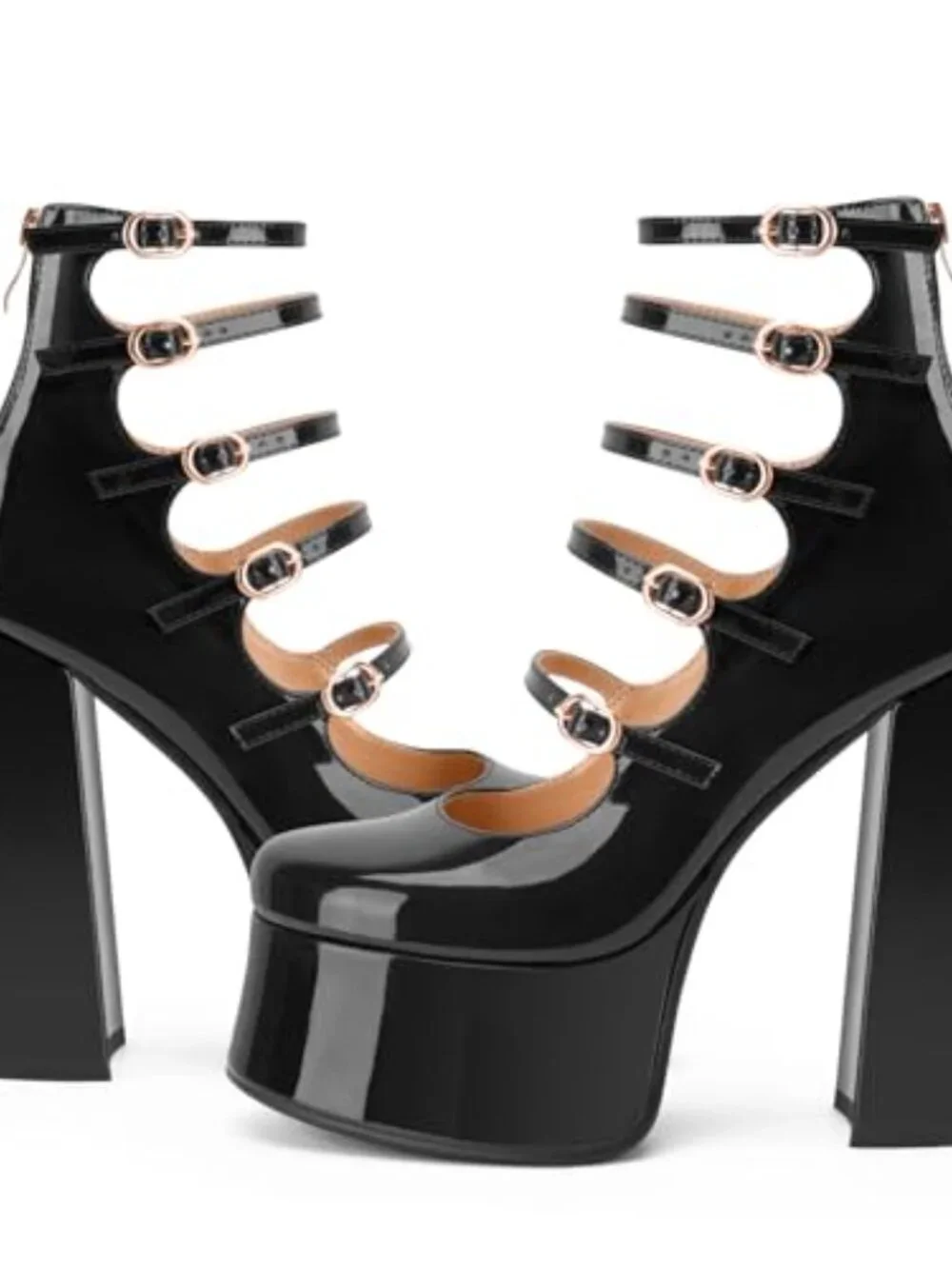 Platform Ankle Boots Chunky Heel Mary Jane Block Heel Faux Leather Buckle